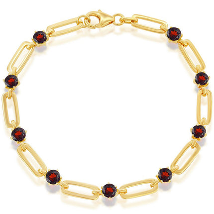 Classic Women's Bracelet - Gold Plated 4.5mm Round Red Garnet Paperclip | T-7995 ,
