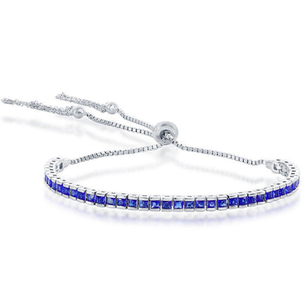Classic Women's Bracelet - Silver Tennis Channel-Set Sapphire CZ Tassel | T-8058 ,