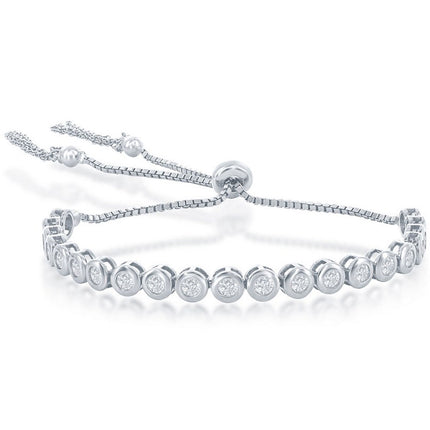 Classic Women's Bracelet - Silver 5mm Tennis Bezel-Set CZ Bolo Tassel | T-8059 ,