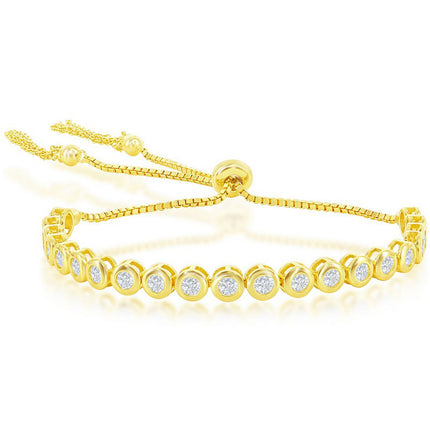 Classic Women's Bracelet - Gold Plated 5mm Tennis Bezel-Set CZ Tassel | T-8059-GP ,