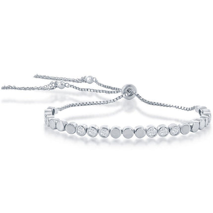 Classic Women's Bracelet - Polished and CZ Tennis Adjustable Bolo Tassel | T-8060 ,