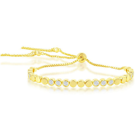 Classic Women's Bracelet - Gold Tone Polished and CZ Bolo Tennis Tassel | T-8060-GP ,