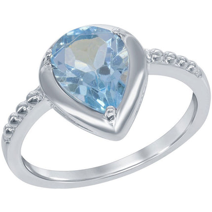 Classic Women's Ring - Sterling Silver Teardrop Blue Topaz Gem, Size 6 | W-1348-6 ,