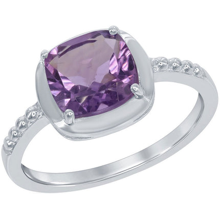 Classic Women's Ring - Sterling Silver Square Amethyst Gemstone, Size 6 | W-1352-6 ,