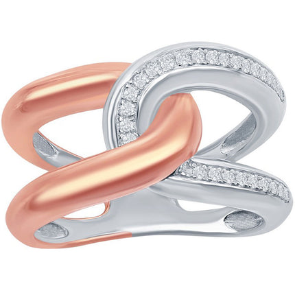 Classic Women's Ring - Sterling Silver Two-Tone Interlocking CZ, Size 6 | W-2054-6 ,