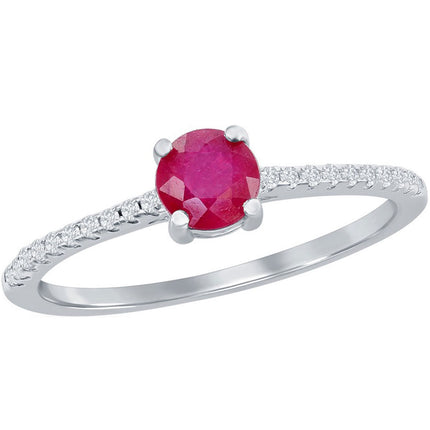 Classic Women's Ring - 5mm Round Ruby and White Topaz Solitaire, Size 8 | W-2854-8 ,