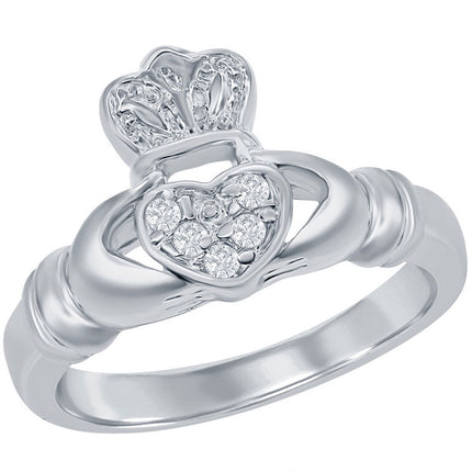 Classic Women's Ring - Sterling Silver Clear CZ Irish Claddagh, Size 5 | W-8010-5 ,