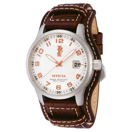 Invicta Men's Quartz Watch - I-Force Silver Tone Dial Brown Leather Strap | 12552 ,