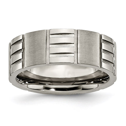 Titanium Notched 8mm Satin & Polished Band | TB326 ,