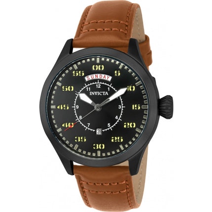 Invicta Men's Watch - Aviator Quartz Black Dial Tan Leather Strap | 22974 ,