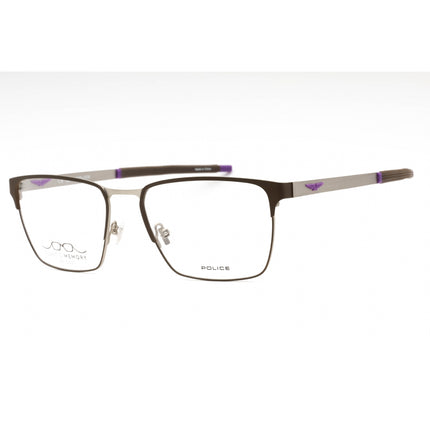 Police Men's Eyeglasses - Brown Silver Metal Rectangular Full Rim Frame | VPLG79 8BMY ,