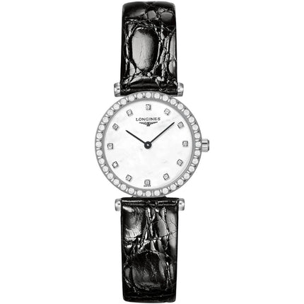 Longines Women's Watch - La Grande Classique MOP Dial Black Leather Strap | L43410802 ,