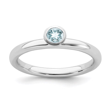 Sterling Silver Stackable Expressions High 4mm Round Aquamarine Ring | QSK460 ,