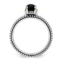 Sterling Silver & 14k Stackable Expressions Onyx Antiqued Ring | QSK851 ,