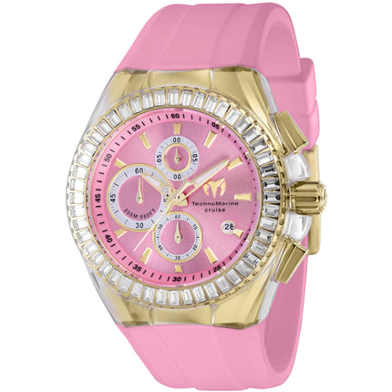 Technomarine Men's Chrono Watch - Cruise Glitz Pink Dial Yellow Gold Case | TM-121157 ,