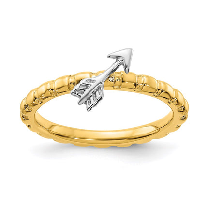 Sterling Silver Stackable Expressions Gold & Rhod-plate Arrow Ring | QSK2050 ,