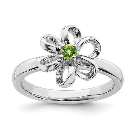 Sterling Silver Stackable Expressions Polished Peridot Flower Ring | QSK114 ,