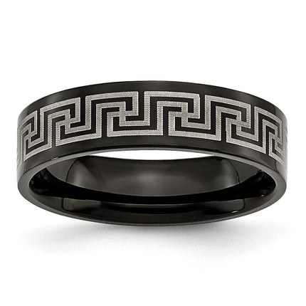 Titanium Black IP-plated Greek Key Laser Etched 6mm Brushed/Polished Band | TB363 ,