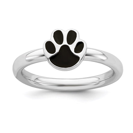 Sterling Silver Stackable Expressions Black Enamel Ring | QSK1495 ,