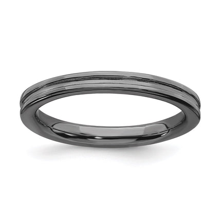 Sterling Silver Stackable Expressions Black-plated Grooved Ring | QSK229 ,