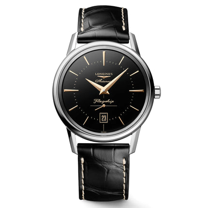 Longines Men's Watch - Flagship Heritage Automatic Black Leather Strap | L47954580 ,