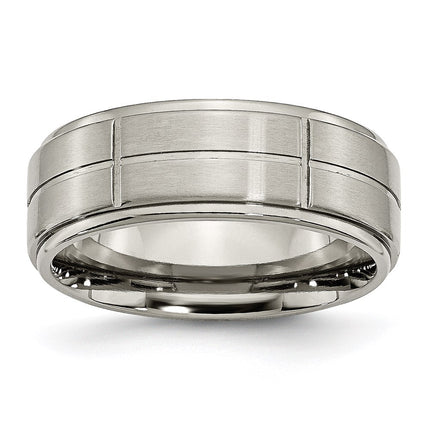 Titanium Grooved Ridged Edge 8mm Satin and Polished Band | TB187 ,