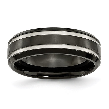 Titanium Black IP-plated Grooved 7mm Band | TB232 ,