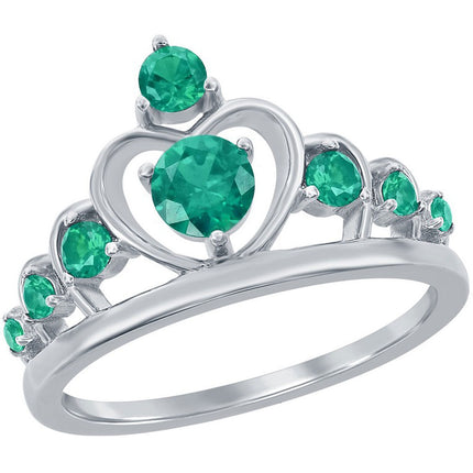 Classic Women's Silver Nano Green CZ Crown Ring - W-2730 ,