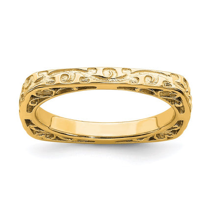Sterling Silver Stackable Expressions Polished Gold-plated Square Ring | QSK754 ,