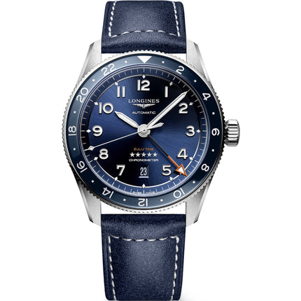 Longines Men's Watch - Spirit Zulu Time Chronometer Blue Leather Strap | L38124932 ,
