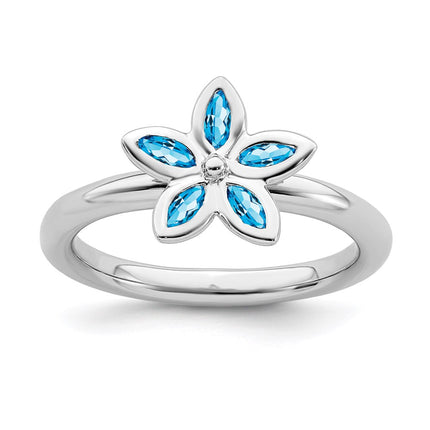Sterling Silver Stackable Expressions Blue Topaz Flower Ring | QSK490 ,