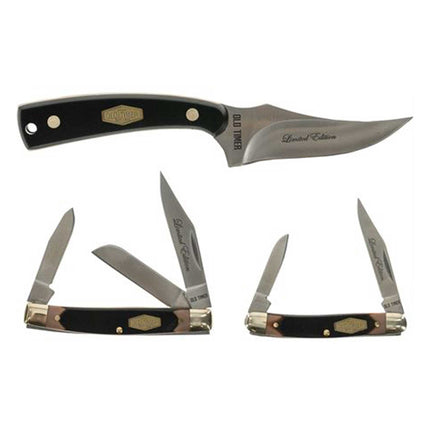 Schrade Knife Set - Old Timer Satin Stainless Steel Blade Saw Cut Handle | 1188055 ,