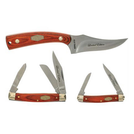 Schrade Knife Set - Old Timer Satin Finish Stainless Steel Blade Wood Handle | 1188056 ,