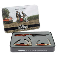 Schrade Knife Set - Old Timer Satin Finish Stainless Steel Blade Wood Handle | 1188056 ,