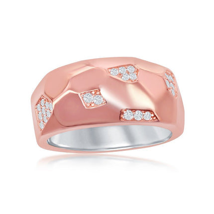 Sterling Silver Rose GP Design Micro Pave Ring - W-2048 ,