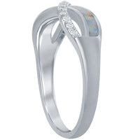 Sterling Silver CZ and White Inlay Opal Infinity Ring ,