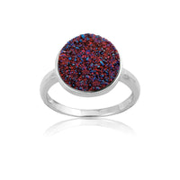 Sterling Silver Purple Round Druzy Ring - W-9748 ,