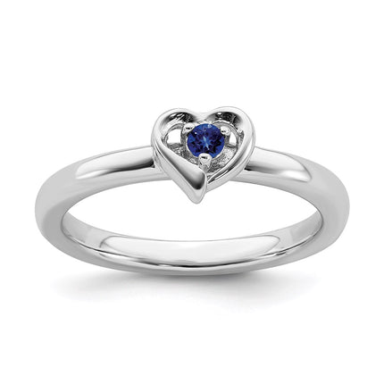 Sterling Silver Stackable Expressions Created Sapphire Heart Ring | QSK1530 ,