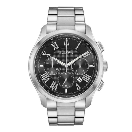 Bulova Men's Chronograph Watch - Classic Quartz Black Dial Steel Bracelet | 96B288 ,