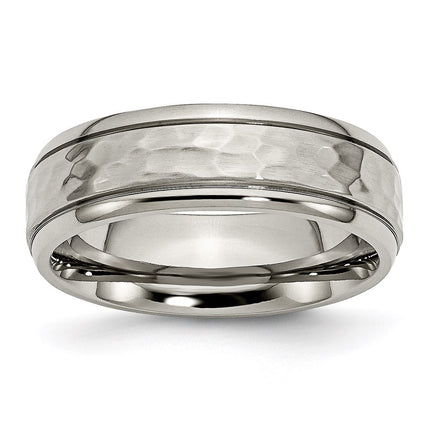 Titanium 7mm Grooved Edge Hammered and Polished Band | TB237 ,