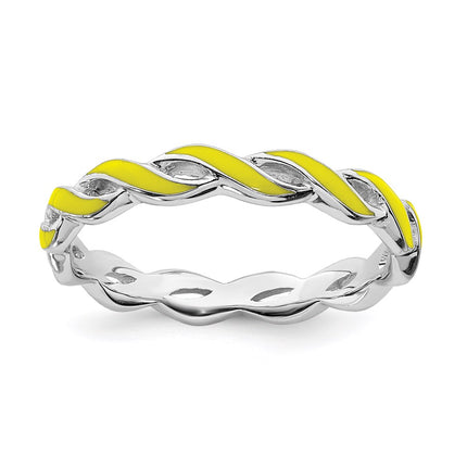 Sterling Silver Stackable Expressions Yellow Enamel Ring | QSK1510 ,