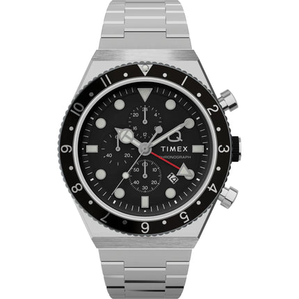 Timex Men's Watch - Q Chronograph Black Dial Stainless Steel Bracelet | TW2V69800 ,