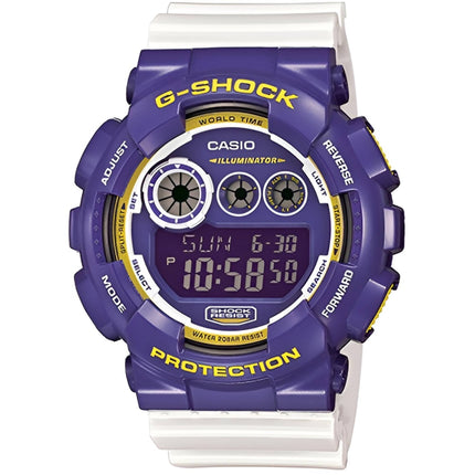 Casio Men's Digital Dive Watch - G-Shock World Time Purple Dial White Strap | GD120CS-6 ,