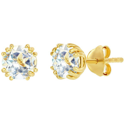 Classic Women's Earrings - Gold Plated April Birthstone Round Shape 6mm Stud | D-8277 ,
