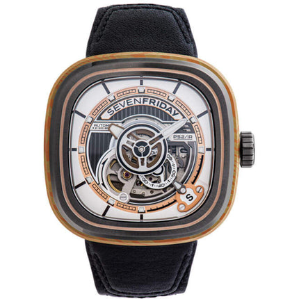 SevenFriday Men's Watch - P-Series Cuxedo Automatic Black Leather Strap | PS2-02 ,