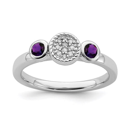Sterling Silver Stackable Expressions Dbl Round Amethyst & Dia. Ring | QSK521 ,