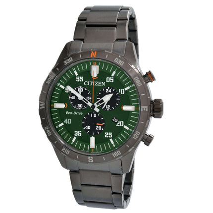 Citizen Men's Watch - Eco-Drive Black and Green Dial Steel Chronograph | AT2527-80X ,