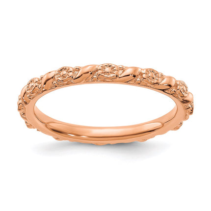 Sterling Silver Stackable Expressions Rose Gold-plated Flower Ring | QSK2059 ,