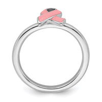 Sterling Silver Stackable Expressions Pink Enameled Awareness Ribbon Ring | QSK948 ,