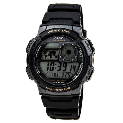 Casio Men's Black Plastic Rubber Strap World Time Illuminator Stop Watch | AE1000W-1A ,